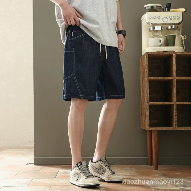 Yellwell 남자 와이드 데님 반바지 여름 워크 카고 스타일 5부 중청 쇼츠 캐주얼 데일리룩 LZA