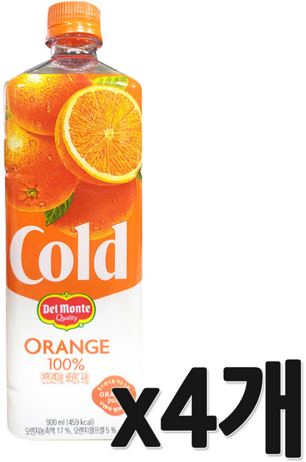 롯데칠성음료 델몬트 콜드 100% 오렌지, 900ml, 4개