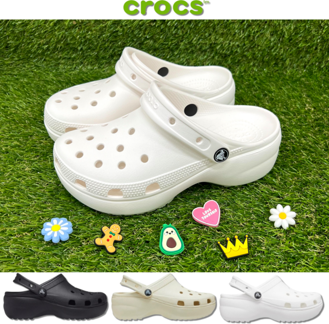 국내100%정품 크록스 CROCS 플랫폼 클래식 클로그 굽높은 신발 여자 샌들 슬리퍼 스포네틱 악세사리