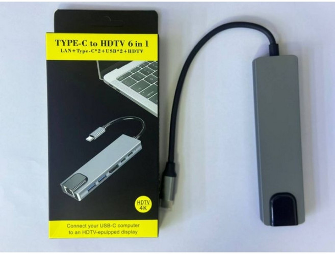 Type-C 多功能集線器 轉 HDMI 4K 乙太網路 USB3.0 六合一轉接器, 1個, 灰色 六合一 type-C含PD, 灰色 六合一 type-C含PD