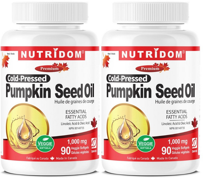 (2병) 캐나다 뉴트리돔 펌킨 씨드 오일 1000mg 냉압착 호박씨오일 캡슐 COLD PRESSED Pumpkin Seed Oil 90식물성 소프트젤, 2개, 90정