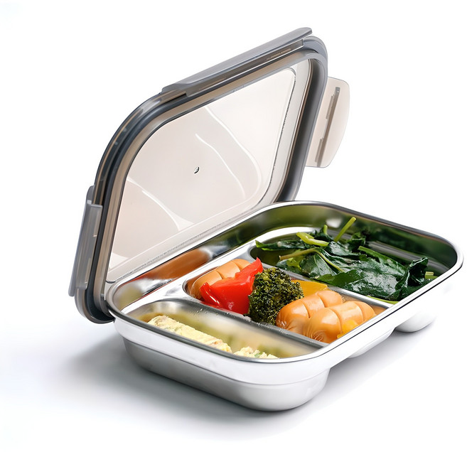 심볼라 프레쉬락 스텐 밀폐용기 나눔식판 직사각 3구 S, 1개, 360ml