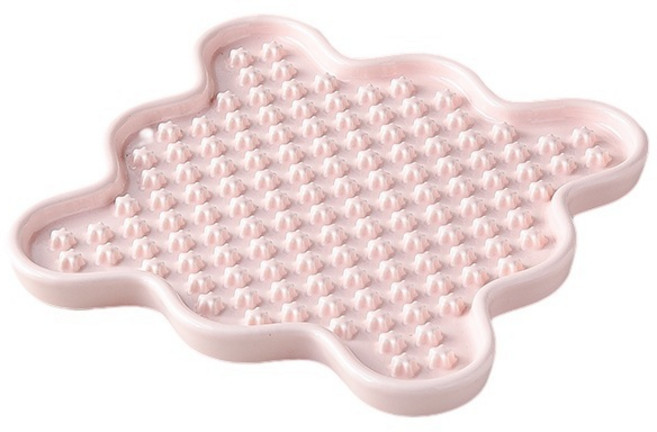 懶懶喵寵物陶瓷慢食盤，減緩進食速度防嘔吐，可愛造型濕食盤寵物餐具, 1個, 慢食盤,小號14.5x14.5cm, 粉色