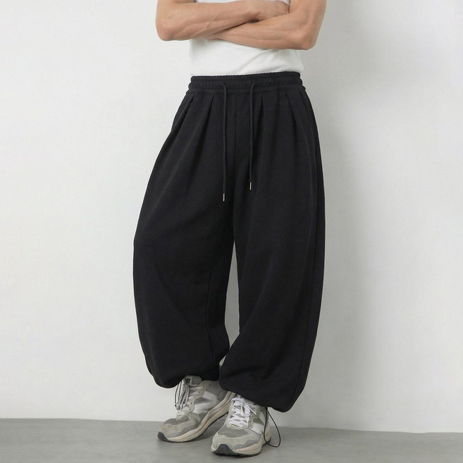 유루 남성용 배기핏 밴딩 와이드 조거 트레이닝 바지 / OK2569