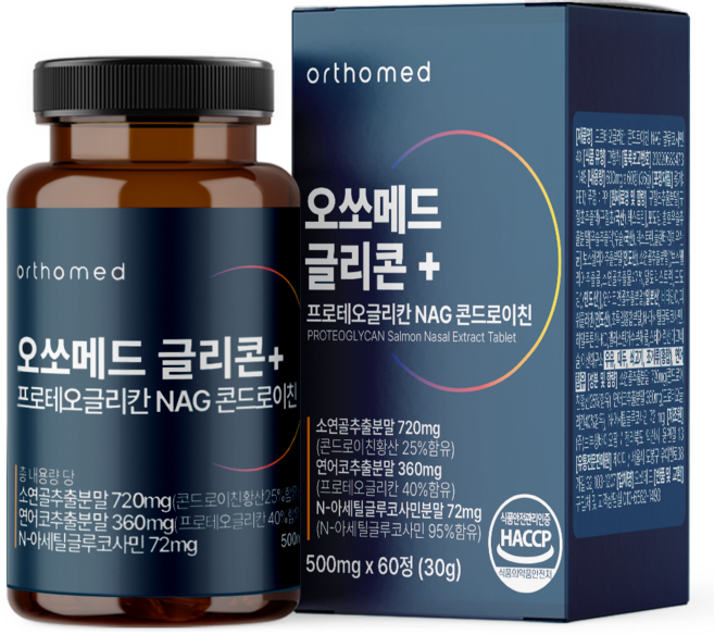 오쏘메드 프로테오글리칸 콘드로이친 NAG 글루코사민 연어코연골 추출물, 3개, 60정