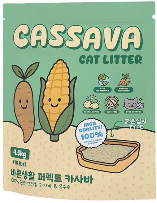 바른생활 퍼펙트 브라질 카사바 고양이모래, 굵은입자, 1개, 4.5kg