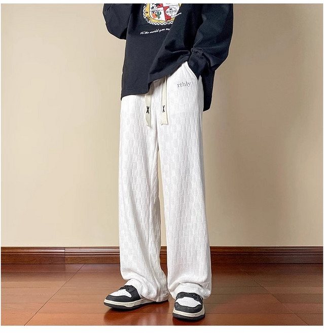 ANYOU 남성 체크 코르덴 바지 조류 캐주얼 일자바지 남자 팬츠