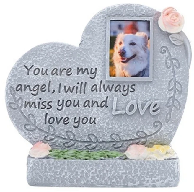 강아지메모리얼스톤 강아지유골보관 반려견장례 영원의 기억 애완견 묘지 돌 비바람에 견디는 수지 무덤 마커 가정과 기념 공원을위한 새겨진 묘비, [03] angel heart, 1개
