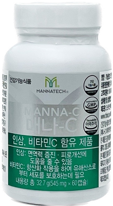 매나테크 매나 C 매나씨 60캡슐 (인삼 비타민C 함유), 1세트, 60정