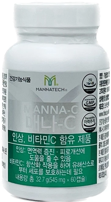 매나테크 매나 C 매나씨 60캡슐 (인삼 비타민C 함유), 1세트, 60정 - 쿠팡