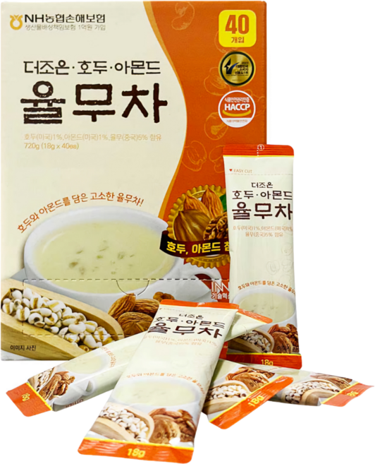 더조은 호두 아몬드 율무차 36개입 2박스 간편한간식 선식 회사 탕비실 고소한맛 건강한간식 바쁜아침 가볍게, 18g
