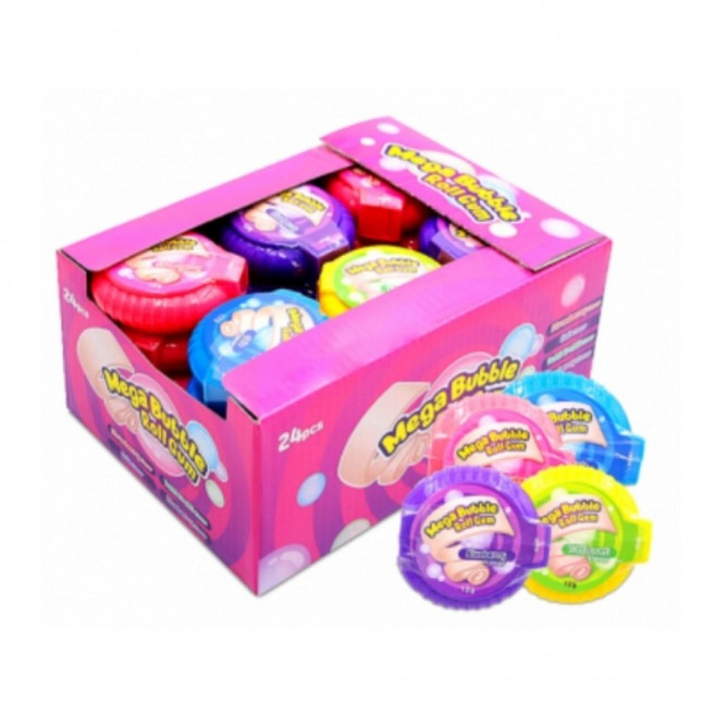 메가 버블껌 12g 롤껌 딸기맛 콜라맛 투티프르티맛 블루베리맛 24개입, 1개, 1g
