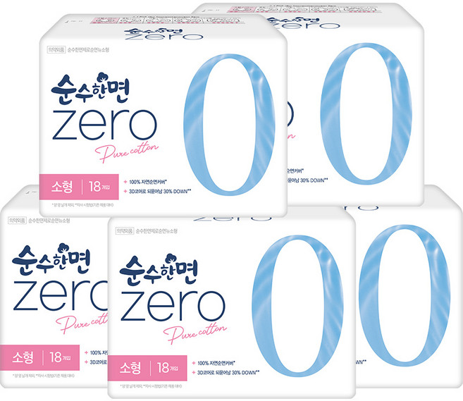 순수한면 제로 순면 생리대 날개형, 소형, 18개입, 5개