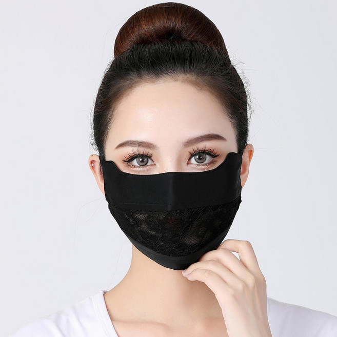 여성 UV 자외차단 마스크 여자 패션 골프 얼굴 햇빛 안면 등산 반반 꽃망사 면 마스크 1+1