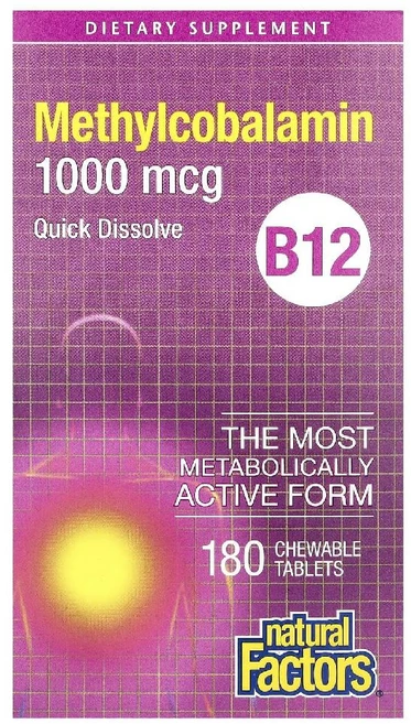 내추럴팩터스 비타민 B12 메틸코발라민 1000mcg 츄어블 180정, 1 - 쿠팡