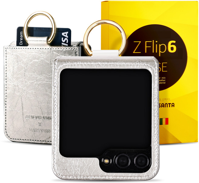 갤럭시 Z플립6 케이스 천연가죽 힌지보호 카드 수납 링 플립6 마스야드(3포켓) (1포켓)