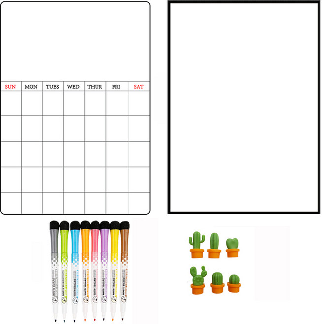 맑음 충전소 자석 스케줄 보드 화이트 A 무지화이트 마카8종 선인장 6종 1세트, 혼합색상