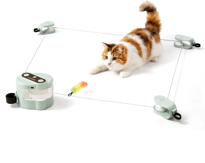 고양이 자동 줄 장난감 움직이는 사냥놀이 깃털 꼬리잡기, 1세트, 블루, AR01