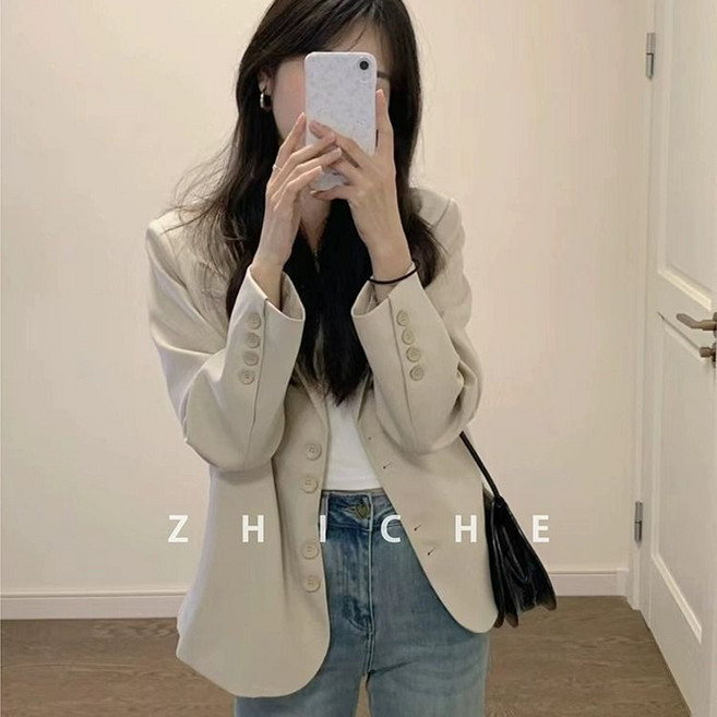 【小個子顯高】西裝外套 休閒西裝 短款西裝 西服外套 氣質外套 秋裝外套 淺卡其色 百搭通勤 韓版設計 秋季日常穿搭