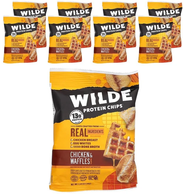 와일드 브랜드 단백질 칩 치킨 & 와플 8봉지 각각 1.34온스(38g) - 쿠팡