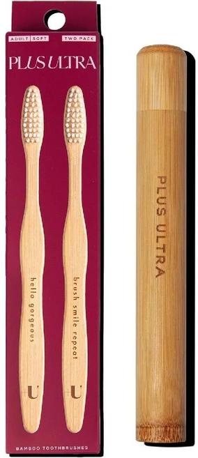 PLUS ULTRA 천연 대나무 칫솔 2팩 여행용 케이스 번들세트 - 쿠팡
