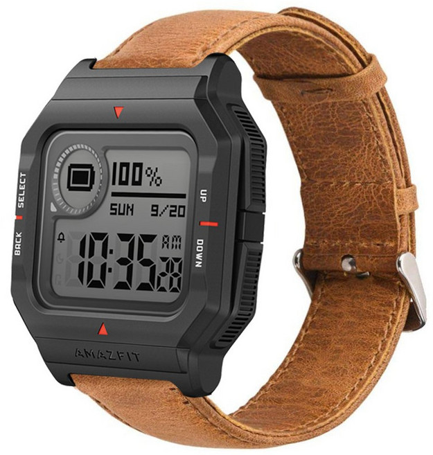 MOUR Amazfit Neo Fitness 어메이즈핏 네오 한글판 레트로 스마트워치 프리미엄 레더 가죽밴드 스트랩, 브라운