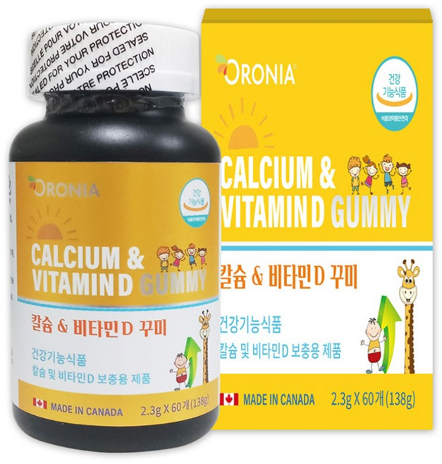오로니아 칼슘 비타민D 꾸미 치아 뼈 건강 천연 향료, 1개, 60정