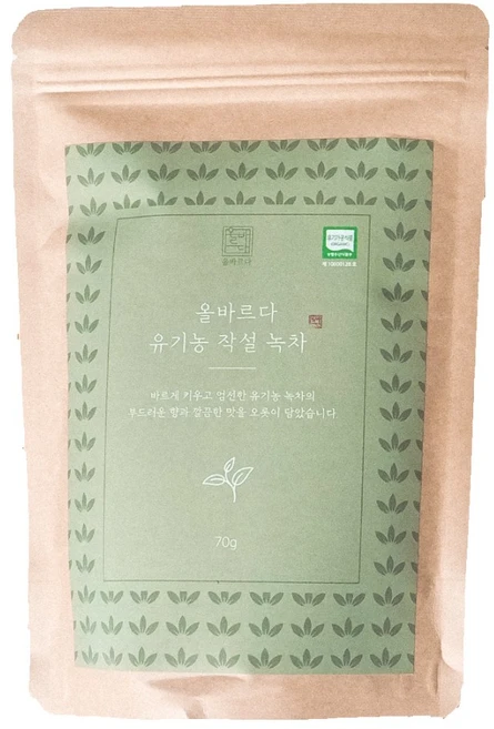 올바르다 유기농 작설 녹차 잎차 원물차, 1개, 1개입, 70g - 쿠팡