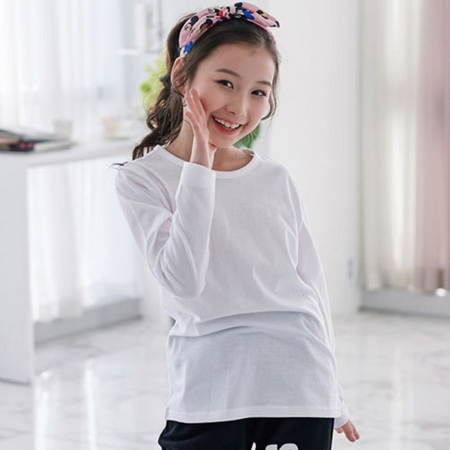 잭키드 여아용 기본 라운드 긴팔 티셔츠