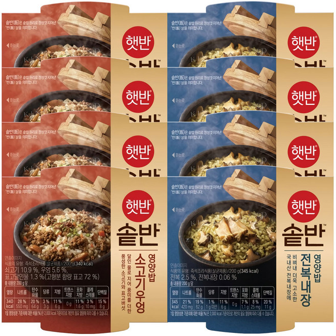 CJ 햇반 솥반 전복내장 영양밥 4입+소고기우엉 영양밥 4입, 200g, 4개