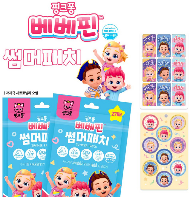 에르벨 핑크퐁 모기패치 썸머 유아 스티커, 1세트, 10.8g