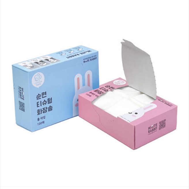 화이트래빗 순면100% 엠보싱 화장솜 플레인/홀타입 (100매/플레인), 1개