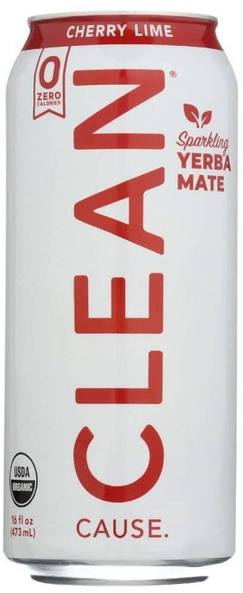 Clean Cause 유기농 스파클링 체리 라임 예르바 메이트 473.2ml(16온스), 16 Fl Oz (Pack of 1), Organic, 473ml