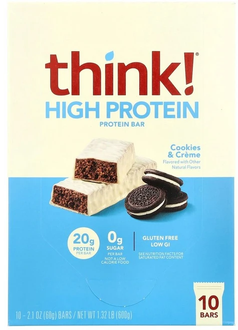 Think 하이 프로틴 바 쿠키 앤 크림 바 10 개 각각 60 g(2.1 oz) think! (띵크!), 1개 - 쿠팡