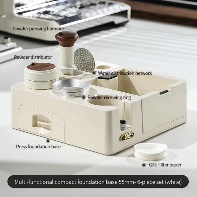 Bincoo Coffee 51mm-58mm Delonghi Breville 에스프레소 매트 디스트리뷰터 홀더 바리스타 도구 용 탬퍼 스, 14 58MM white 6pcs set