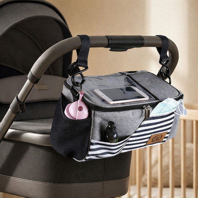 네바스 유모차 가방 대용량 다용도 기저귀 수납 정리함, 1개, 그레이
