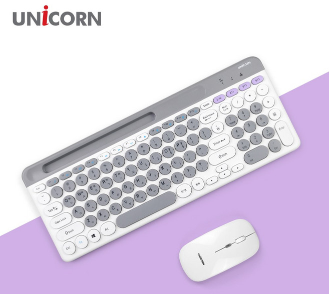 유니콘 BK-600SB 2.4G+블루투스 무선키보드마우스세트 듀얼모드지원 멀티페어링 키스킨포함