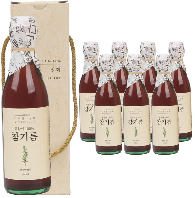고소한 전통 참기름 통 참깨100% [고급선물케이스 증정], 8개, 350ml
