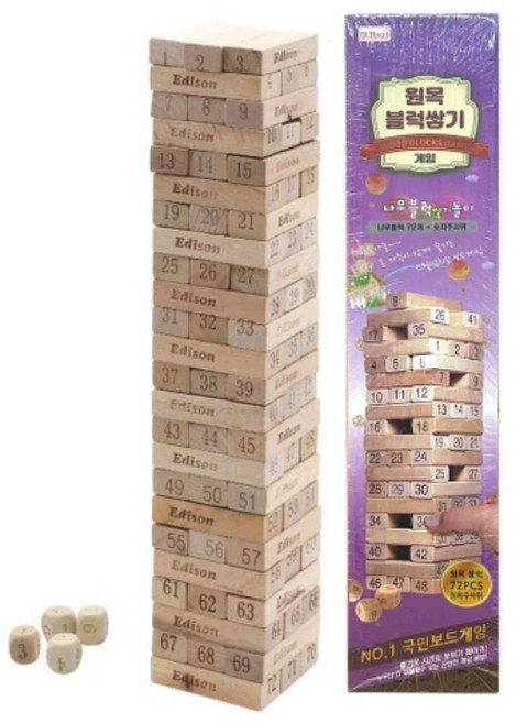 에디슨 젠가 72블럭+주사위 1P 술게임 목재블럭쌓기