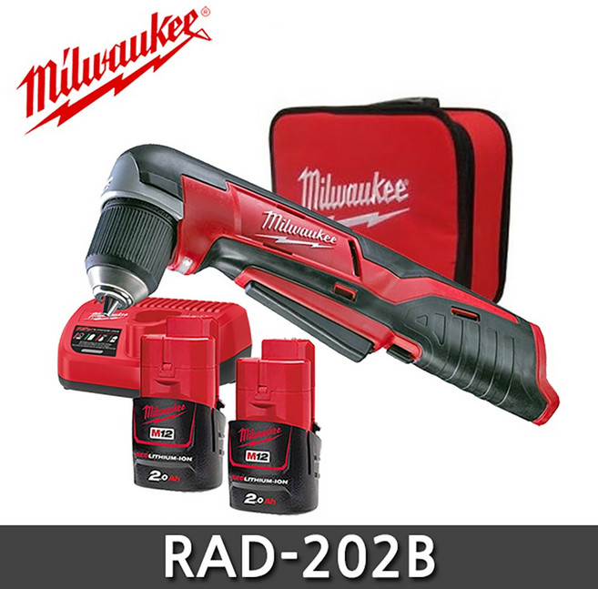 밀워키 충전 코너 드릴 배터리 2p 드라이버세트 C12 RAD-202B 12V 2.0Ah, 1세트