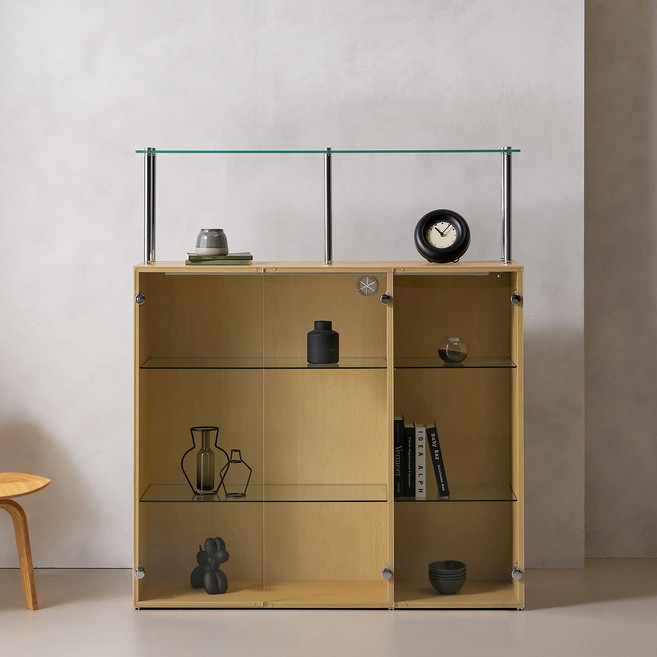 파로마 까사 클리어 유리 높은 진열장 1200+1단 선반 UYR4108, 메이플