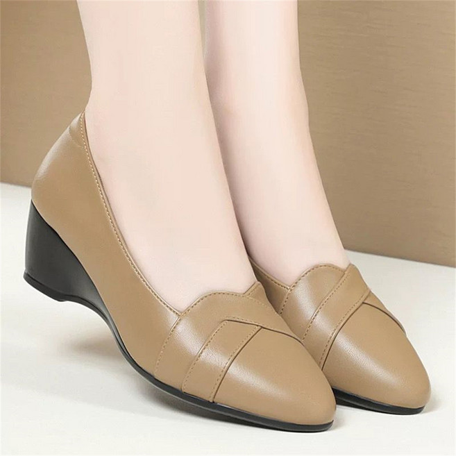 besteffie 펌프스 중년여성 봄 가을 패션 편안한 가죽 오피스 정장 발편한구두 클래식 E58