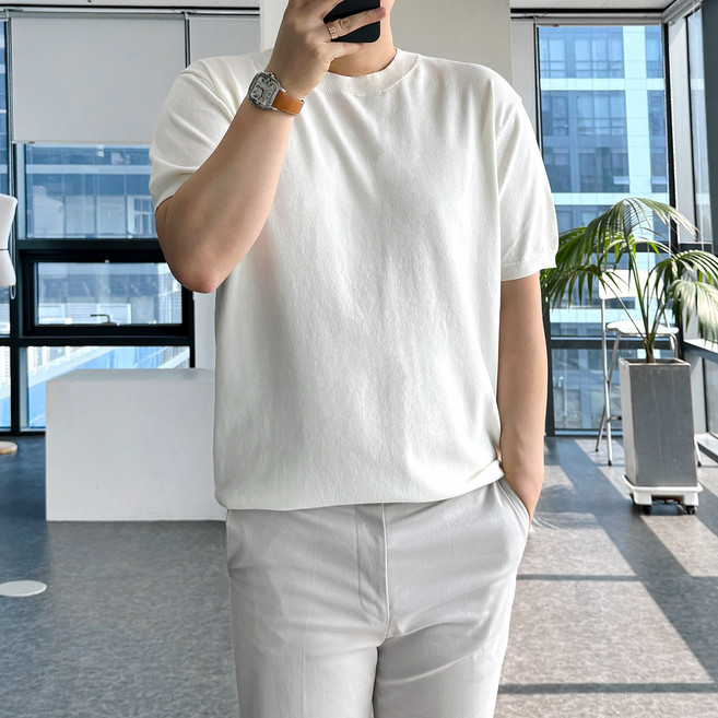 룩플레인 시원한 린넨 라운드 여름 반팔 니트 11color