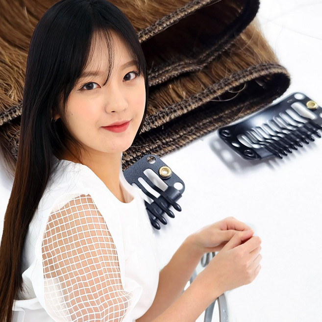 프리티레이디 인모 똑딱이 헤어피스 / 똑딱핀 2종(2핀/3핀 택1) / 2겹으로 겹쳐서 제작해 풍성한 헤어피스, 2핀x2겹(50cm), 1개, #4