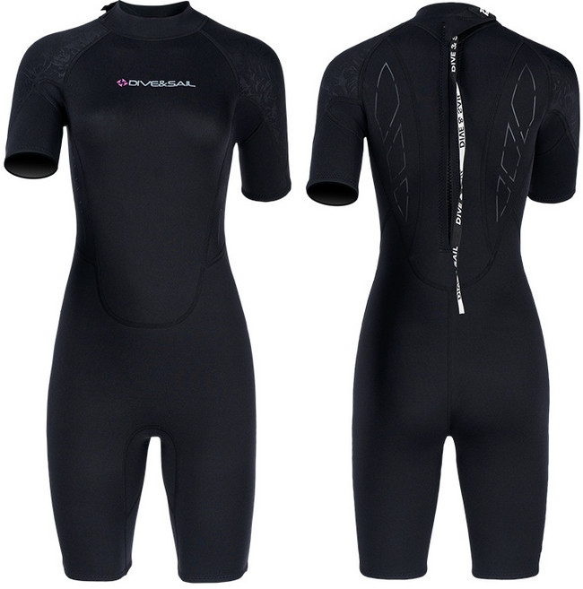 DIVE&SAIL 여성 잠수복 3MM 네오프렌 반팔 서핑수트 다이빙 웻슈트 수영복 방수팩 포함, 블랙