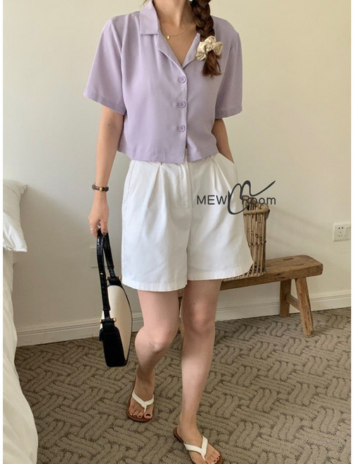 短版三扣襯衫，可當小外套，短袖上衣