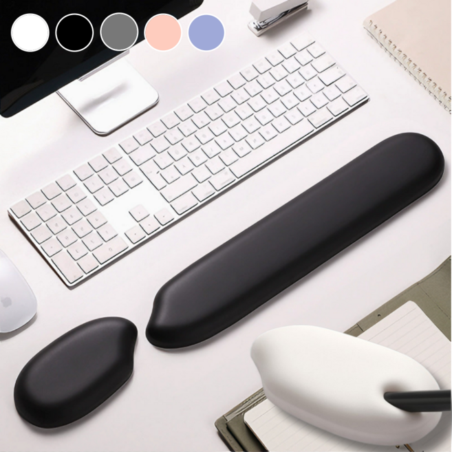 루미에르 팜레스트 마우스 키보드 손목 받침대 세트, 1세트, 블랙 조약돌