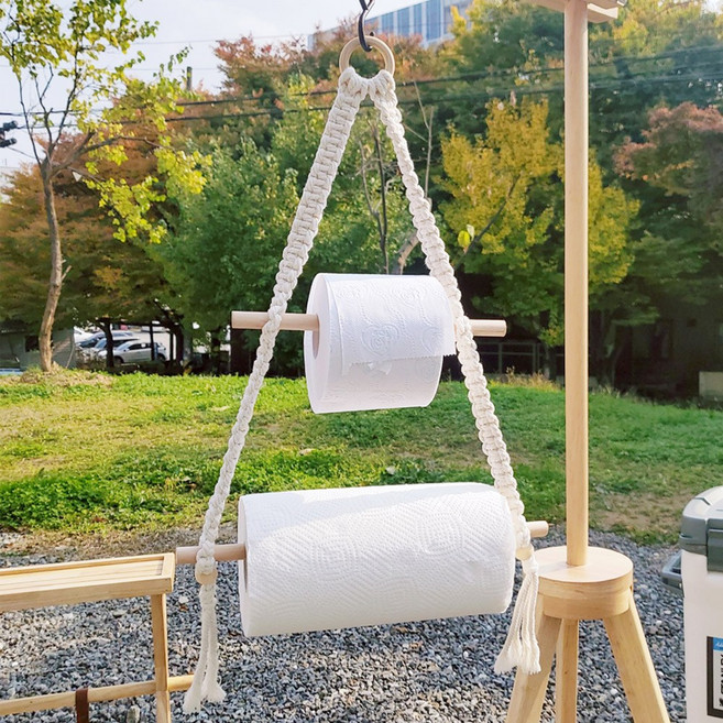 심플룸 마크라메 휴지걸이 키친타올 걸이, 1개, 원목