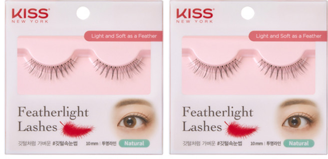 키스뉴욕 붙이는 인조 깃털 속눈썹 자연스러운 가벼운 속눈썹, 2개, 내추럴