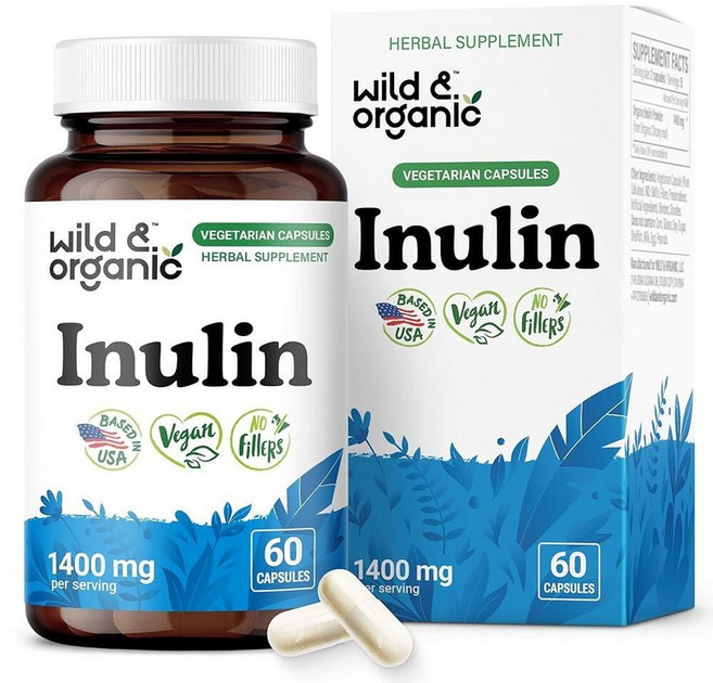 Wild & Organic 이눌린 프리바이오틱 섬유 캡슐 1400mg - 소화 및 장 지원 치커리 뿌리 파우더 보충제 비건 필러 없음 GMO 프리 60개입 139917, Wild & Organic 이눌린 프리바이오틱 섬유 캡, 1개, 60